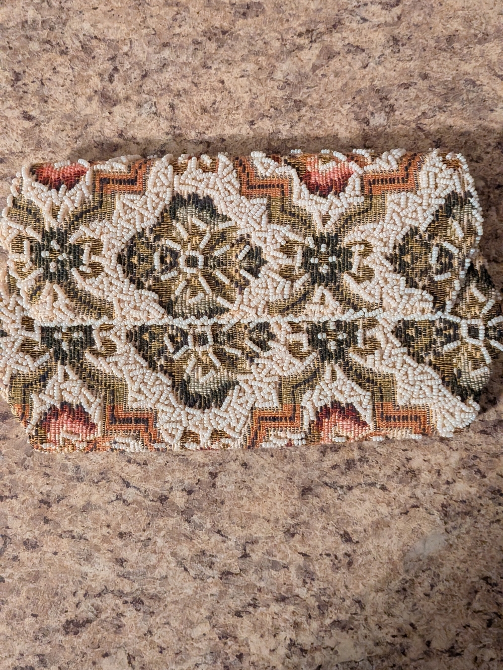 Vintage Beaded Floral Clutch Wallet in Cream and Olive